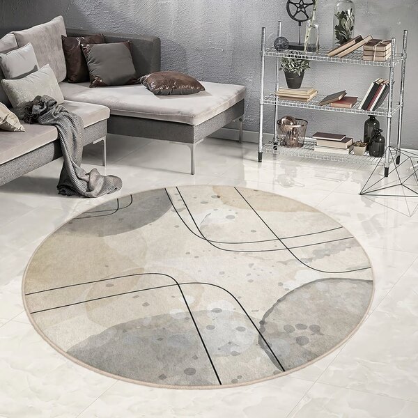 Tappeto rotondo beige lavabile ø 80 cm Simple Lines – Mila Home