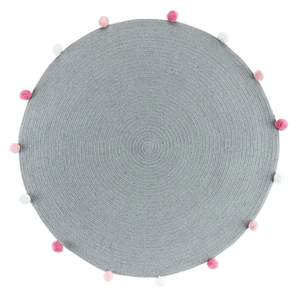 Tappeto rotondo grigio chiaro ø 90 cm Pompomparty - douceur d'intérieur