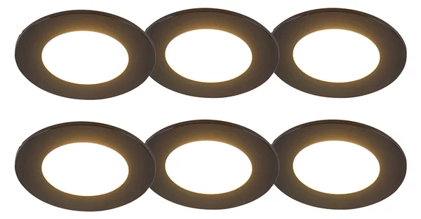 Set di 6 faretti a incasso neri con LED dimmerabile a 3 livelli IP65 - Blanca