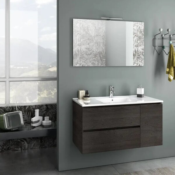 Mobile bagno sospeso 100cm con ripiano e specchio rovere farnia DUBON