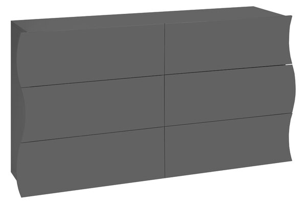 Cassettiera 6 Cassetti Onda 155,1x40x81,8 cm Finitura in Melamina Antracite Opaco