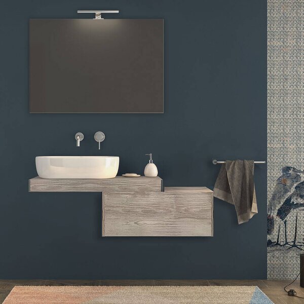 Mensolone bagno 90 cm Rovere sbiancato con cassettone da 75 cm