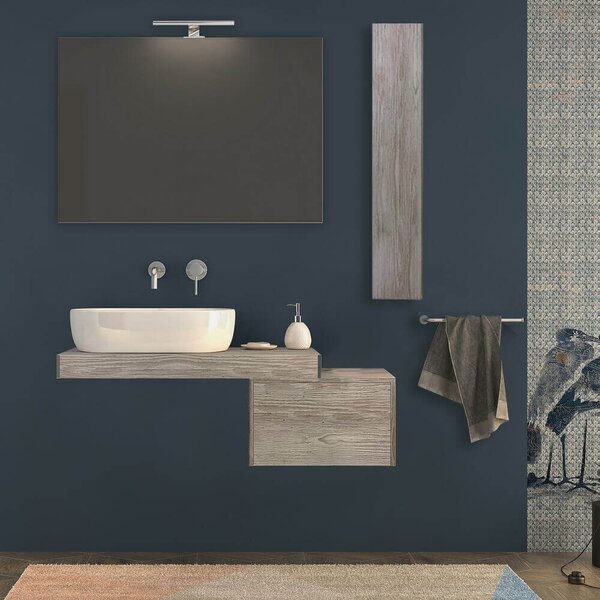 Mensolone bagno 90 cm Rovere sbiancato con pensile da 100 cm e cassettone da 50 cm