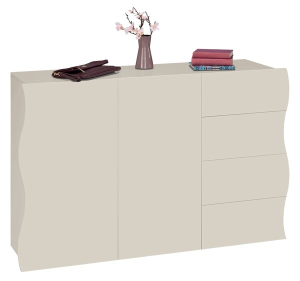 Mobile Multiuso 2 Ante 4 Cassetti Onda 124x40x81 cm Finitura in Melamina Cachemire