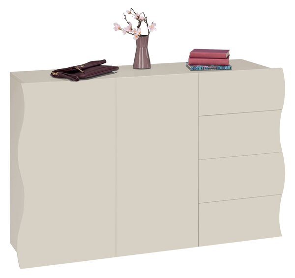 Mobile Multiuso 2 Ante 4 Cassetti Onda 124x40x81 cm Finitura in Melamina Cachemire