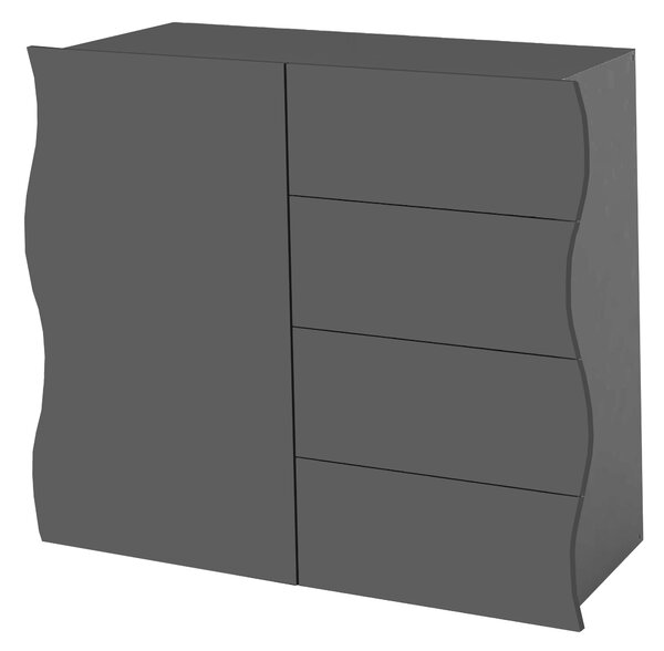 Mobile Multiuso 1 Anta 4 Cassetti Onda 90x40x81 cm Finitura in Melamina Antracite Opaco