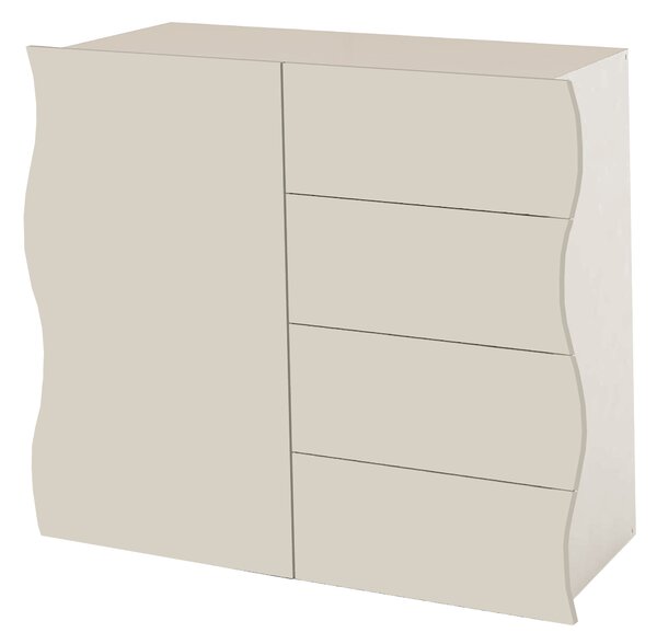 Mobile Multiuso 1 Anta 4 Cassetti Onda 90x40x81 cm Finitura in Melamina Cachemire