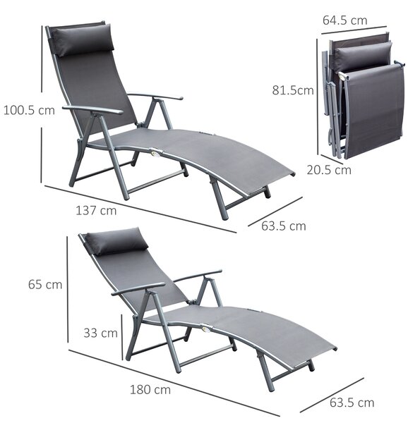 Outsunny lettino prendisole Sedie a Sdraia da Giardino da terrazzo lettino sdraio arredamento giardino Relax Pieghevole Telaio in Metallo  Grigio