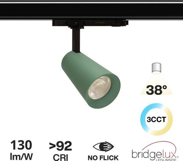 Faro LED 30W Trifase Verde CRI92 Bianco Variabile 38° - Bridgelux LED Colore Bianco Variabile CCT