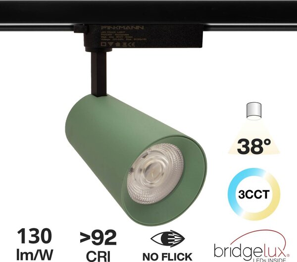 Faro LED 40W Monofase Verde CRI92 Bianco Variabile 38° - Bridgelux LED Colore Bianco Variabile CCT