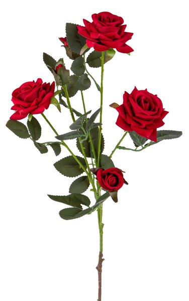 Set 6 Rose Artificiali con Tamango a 4 Diramazioni Altezza 67 cm Rosso
