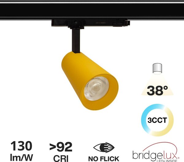 Faro LED 30W Trifase Giallo CRI92 Bianco Variabile 38° - Bridgelux LED Colore Bianco Variabile CCT