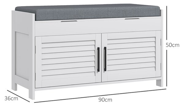 HOMCOM Panca Scarpiera con Ripiano Interno Regolabile su 3 Livelli, in MDF e Simil Lino, 90x36x50 cm, Bianco e Grigio