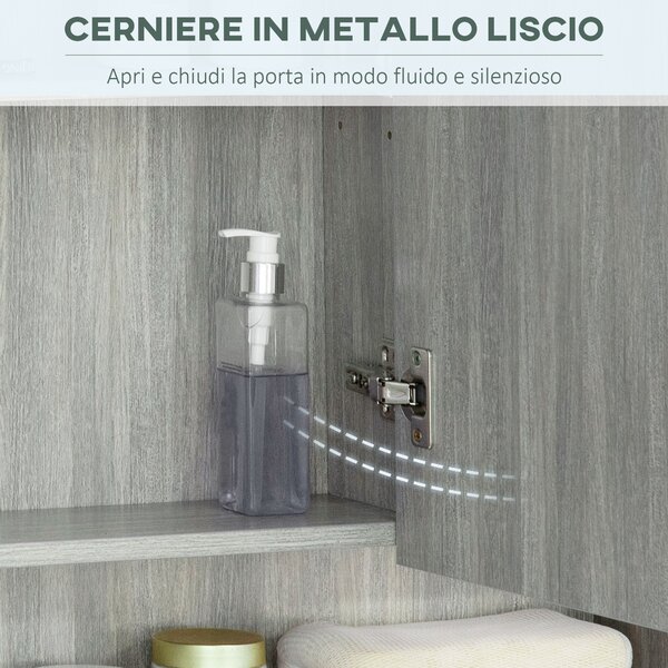 Kleankin Armadietto con Specchio a 4 Sezioni con Ripiani Regolabili, in Legno e Vetro, 90x15x75 cm, Grigio