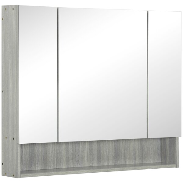 Kleankin Armadietto con Specchio a 4 Sezioni con Ripiani Regolabili, in Legno e Vetro, 90x15x75 cm, Grigio