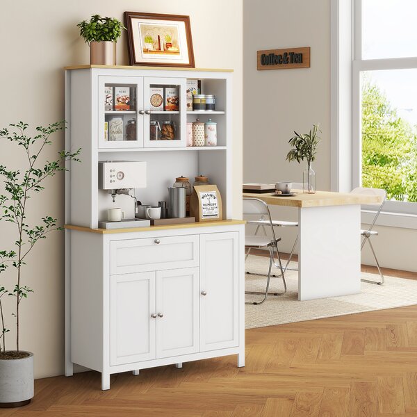 HOMCOM Dispensa Cucina con Cassetti, Ripiani Aperti e Scaffali Regolabili in Legno, 100x40x180 cm, Bianco
