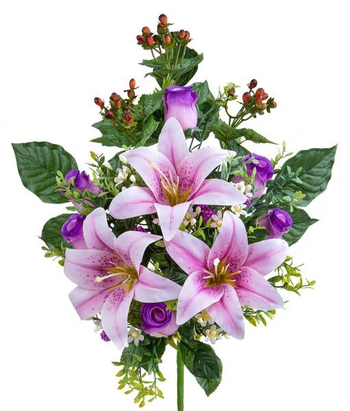 Set 2 Frontale Artificiali Lilium/Rose 54 cm Viola