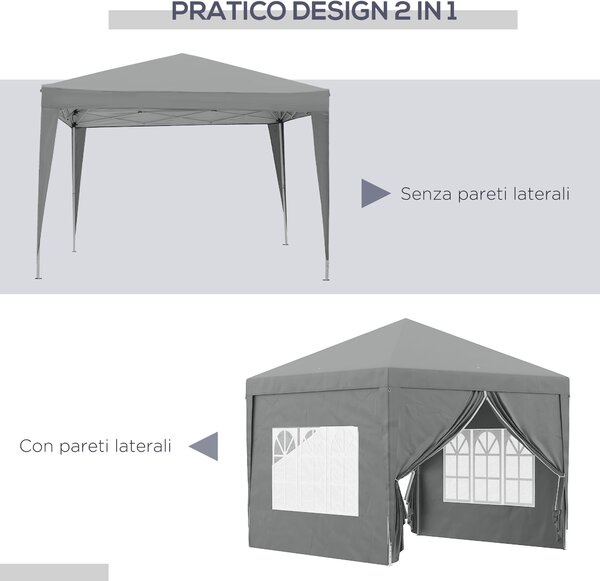 Outsunny Gazebo da Esterno 3x3 m Pieghevole con 4 Pannelli Laterali, in Acciaio e Tessuto Oxford Grigio Chiaro