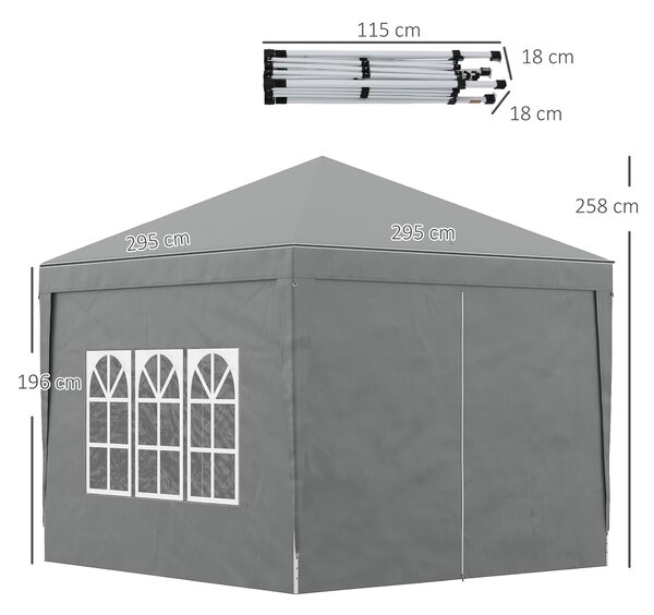 Outsunny Gazebo da Esterno 3x3 m Pieghevole con 4 Pannelli Laterali, in Acciaio e Tessuto Oxford Grigio Chiaro