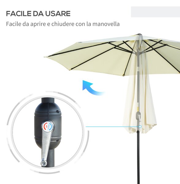 Outsunny Ombrellone da Giardino Inclinabile a 8 Stecche con Manovella, in Metallo e Poliestere, Ø295x250 cm, Beige
