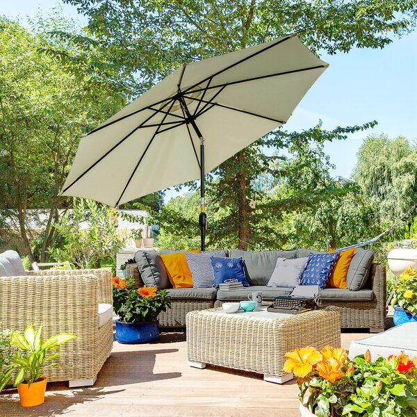 Outsunny Ombrellone da Giardino Inclinabile a 8 Stecche con Manovella, in Metallo e Poliestere, Ø295x250 cm, Beige