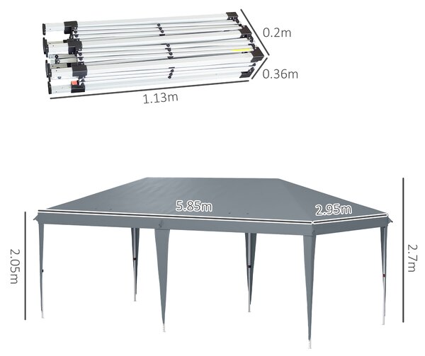 Outsunny Gazebo Pieghevole da Giardino Pop-up, Tendone per Feste con Sacca di Trasporto, 6x3 m, Grigio | Aosom Italy