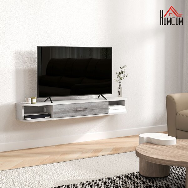 HOMCOM Mobile TV Sospeso in Legno con 2 Ripiani Aperti e Armadietto, 120x26x16 cm, Bianco e Grigio