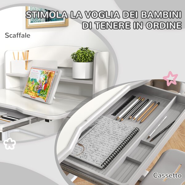 ZONEKIZ Banco Scuola con Sedia per Bambini 6-12 Anni, Scrivania Altezza Regolabile e Sedia Inclinabile, Set Studio Ergonomico|Aosom Italy