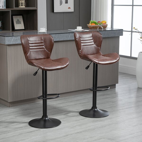 HOMCOM Set 2 Sgabelli Alti da Cucina in Finta Pelle con Altezza Regolabile, Seduta Girevole e Poggiapiedi, 46.5x54x88-108 cm, Marrone | Aosom Italy