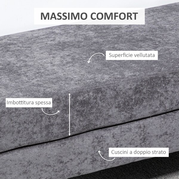 HOMCOM Panca Fondo Letto a 2 Strati in Tessuto Effetto Velluto e Acciaio, 121x50.5x46.5 cm, Grigio Scuro e Oro