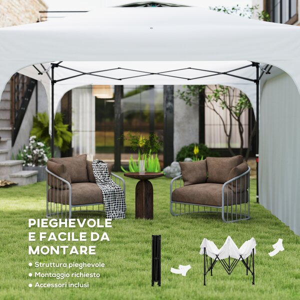 Outsunny Gazebo da Giardino 3x3 m Piegehvole con Borsa per Trasporto, Altezza Regolabile su 3 Livelli, in Poliestere e Acciaio, Bianco | Aosom Italy