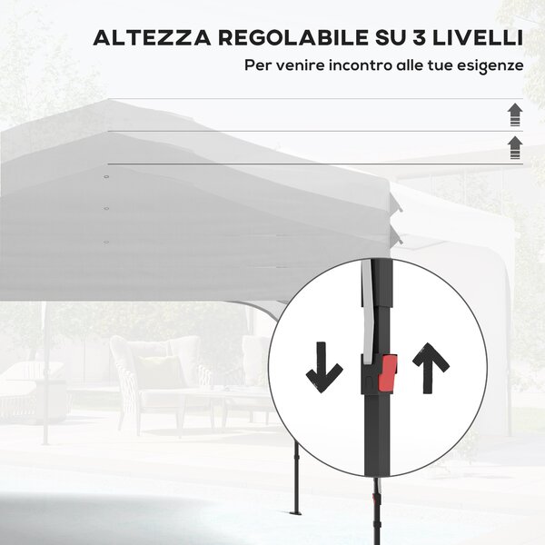Outsunny Gazebo da Giardino 3x3 m Piegehvole con Borsa per Trasporto, Altezza Regolabile su 3 Livelli, in Poliestere e Acciaio, Bianco | Aosom Italy
