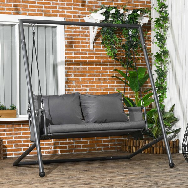 Outsunny Dondolo da Giardino 2 Posti con Cuscini e Tasche, in Acciaio e Textilene, 168x117x181 cm, Grigio Scuro|Aosom
