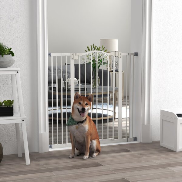 PawHut Cancellino per Cani Estensibile senza Viti, Porta a Chiusura Automatica, Larghezza Regolabile da 74-100 cm in Metallo, Bianco | Aosom Italy