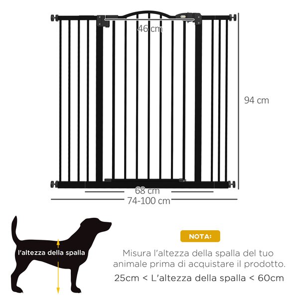 PawHut Cancellino per Cani Estensibile Senza Viti Regolabile da 74-100 cm in Metallo, Nero|Aosom