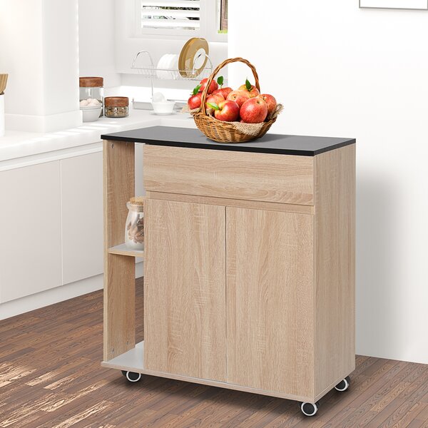 HOMCOM mobile cucina Carrello Cucina Moderno con Cassetti e Ruote in Legno, Rovere nero 78x39.5x88.5cm|Aosom