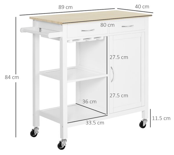 HOMCOM Carrello da Cucina Classico con Cassetti e Ruote Mobiletto Cucina in Legno Salvaspazio 89x40x84cm|Aosom