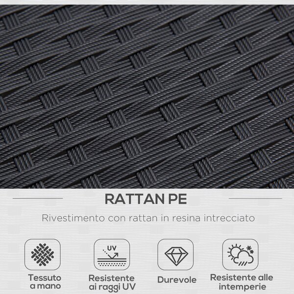 Outsunny Set 4 Pezzi Salotto da Esterni con 2 Sedie, Divano e Tavolino | Mobili da Giardino in Rattan e Acciaio Nero|Aosom
