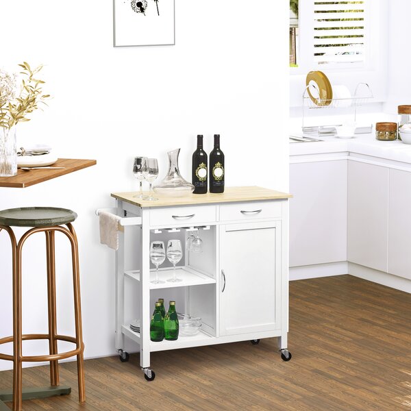 HOMCOM Carrello da Cucina Classico con Cassetti e Ruote Mobiletto Cucina in Legno Salvaspazio 89x40x84cm|Aosom