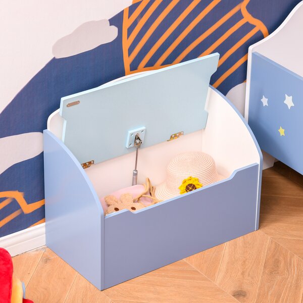 HOMCOM Cassapanca Baule Portagiochi, Panca in Legno Blu per Cameretta Bambini 3-6 Anni, 60 x 30 x 50 cm|Aosom