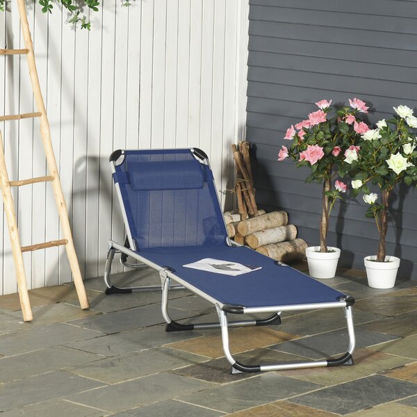 Outsunny Sdraio da Giardino Pieghevole con Poggiatesta Lettino Prendisole con Schienale Regolabile 60x170x76cm Blu Scuro|Aosom