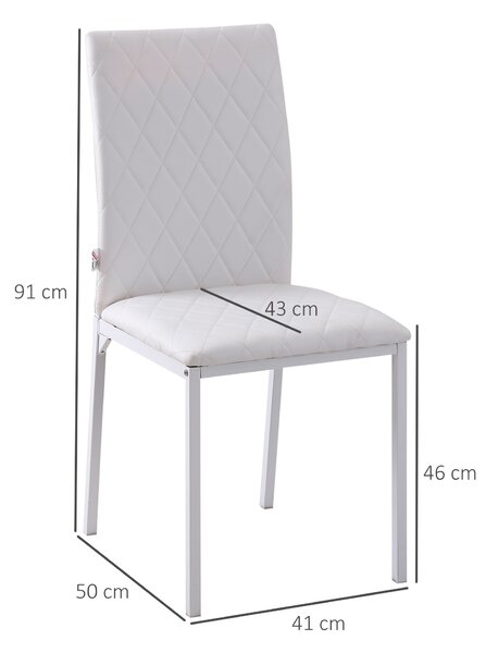 HOMCOM Set 4 Sedie Imbottite per Sala da Pranzo con Rivestimento in Similpelle, 41x50x91cm - Bianco|Aosom