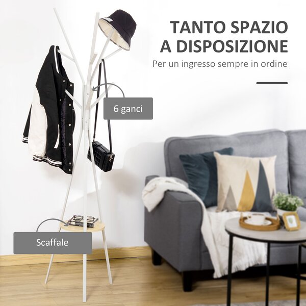 HOMCOM Appendiabiti Attaccapanni da Terra Verticale Moderno per Ingresso Bianco 45x45x180cm|Aosom
