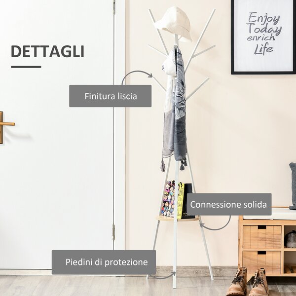 HOMCOM Appendiabiti Attaccapanni da Terra Verticale Moderno per Ingresso Bianco 45x45x180cm|Aosom