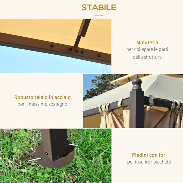 Outsunny Gazebo multifunzione da Esterno Impermeabile con Doppio Tettuccio e Tende Laterali Chiudibili a Cerniera, 3x3 m, Beige | Aosom Italy