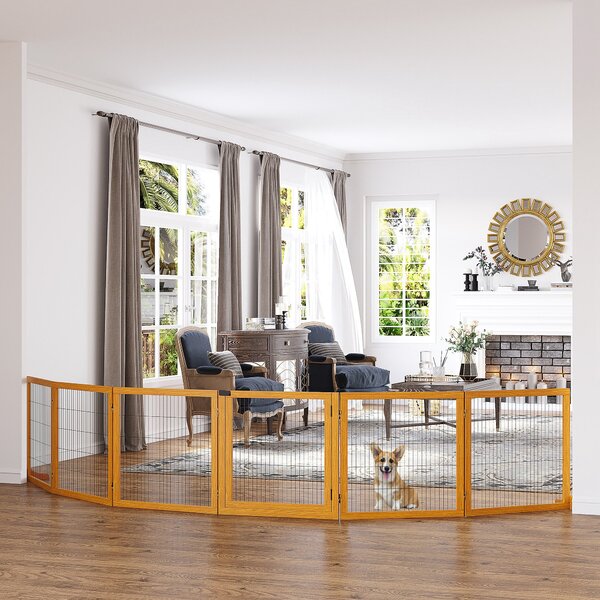 PawHut Cancelletto per Cani di Piccola/Media Taglia in Legno e Acciaio con 6 Pannelli Pieghevoli, 432x36x70cm|Aosom