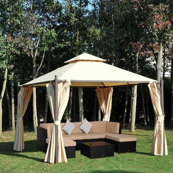 Outsunny Gazebo multifunzione da Esterno Impermeabile con Doppio Tettuccio e Tende Laterali Chiudibili a Cerniera, 3x3 m, Beige | Aosom Italy