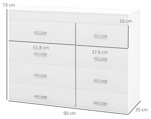 Homcom Cassettiera con 8 Cassetti per Casa e Ufficio in Legno, per Soggiorno Camera da Letto Corridoio Verticale Bianco|Aosom