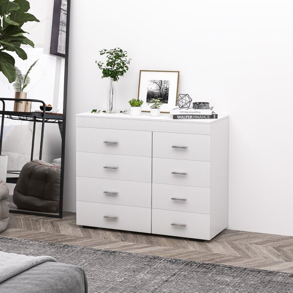 Homcom Cassettiera con 8 Cassetti per Casa e Ufficio in Legno, per Soggiorno Camera da Letto Corridoio Verticale Bianco|Aosom