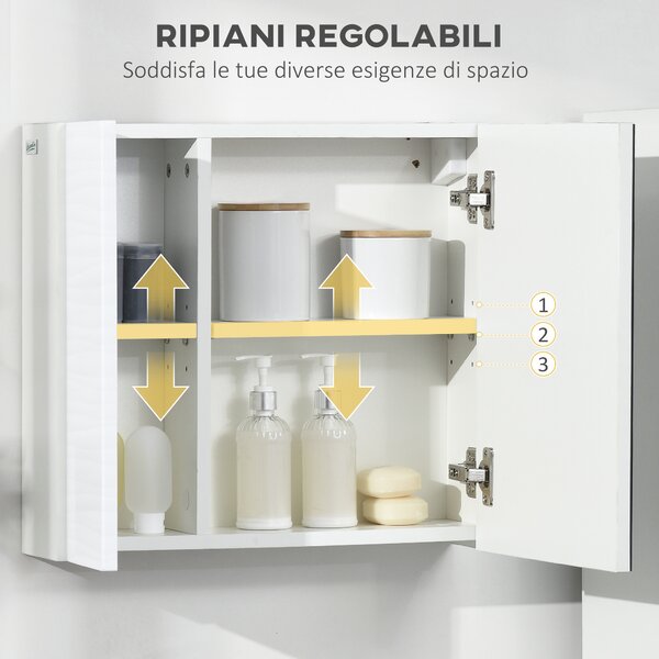 Kleankin Armadio a Specchio da Bagno in Truciolato e Vetro con 4 Ripiani Regolabili e Design a Parete, 48x15x45 cm, Bianco|Aosom